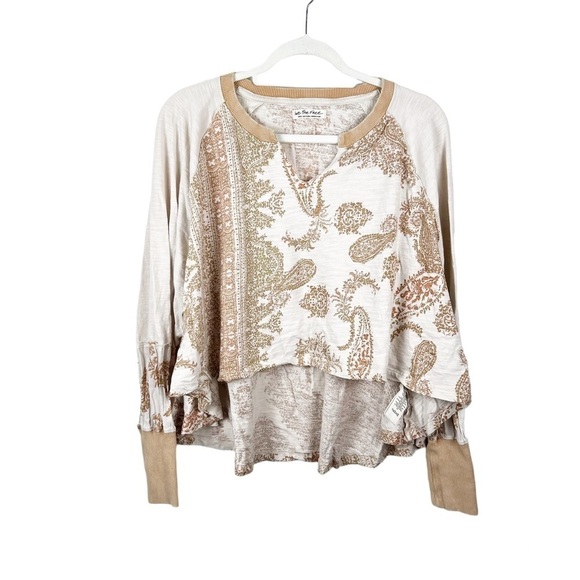 Free People True Perfection High/Low Cotton Blouse in Almond Milk Size Small - Picture 3 of 8